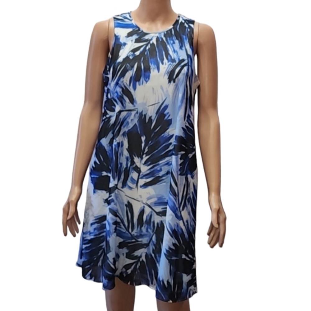 Calvin Klein Women Blue/White‎ Dress Size 6  Medium Sleeveless Abstract Lined - Picture 2 of 9